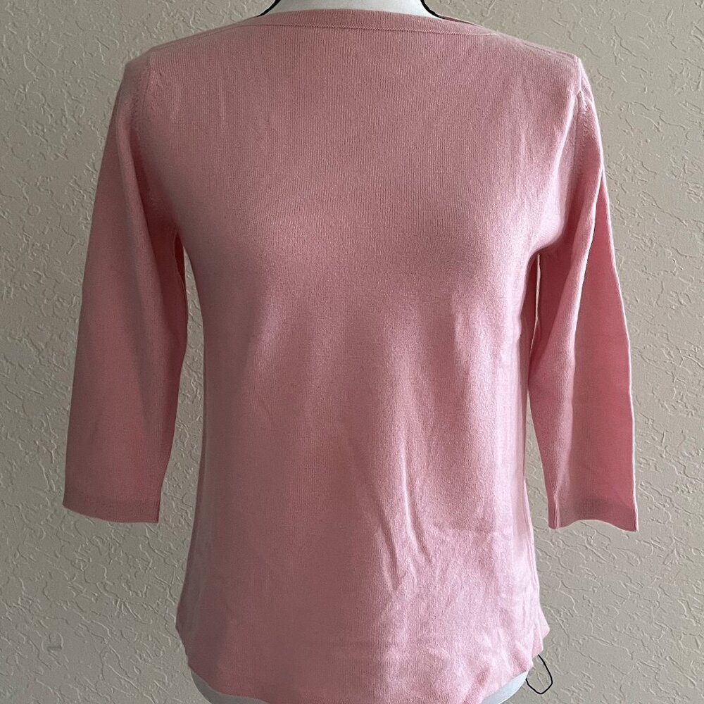 Scots Regal Cashmere Sweater 36 S Pink Top Boat Neck 3/4 Sleeves